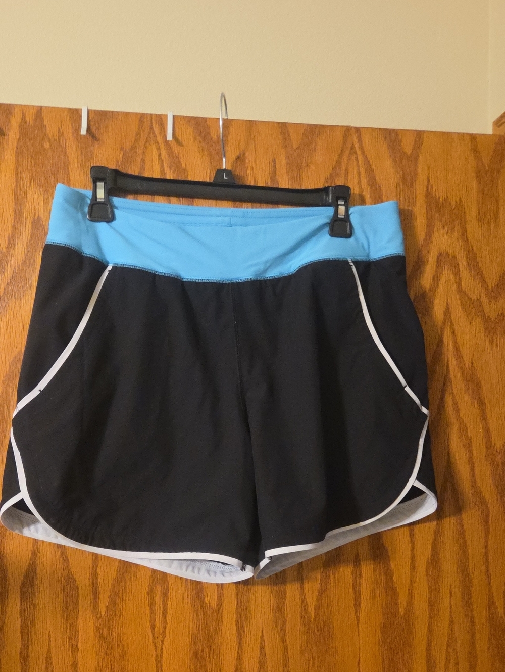 Lands' End Black Athletic Shorts with Light Blue Waistband